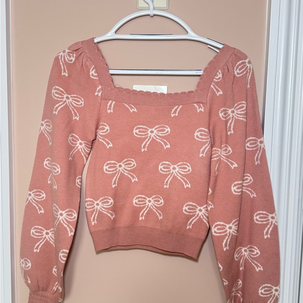Willow & Wing Bow Knit Cropped Long Sleeve Top | XS | Never Worn!